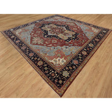 Load image into Gallery viewer, 14&#39;2&quot;x14&#39;2&quot; Brick Red, Hand Knotted, Hand Spun New Zealand Wool, Soft Pile, Vegetable Dyes, Antiqued Fine Heriz Re-creation, Medallion Design, Square, Oriental Rug FWR551688