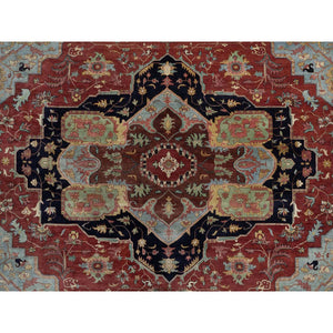 14'2"x14'2" Brick Red, Hand Knotted, Hand Spun New Zealand Wool, Soft Pile, Vegetable Dyes, Antiqued Fine Heriz Re-creation, Medallion Design, Square, Oriental Rug FWR551688