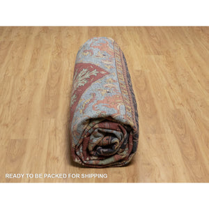 14'2"x14'2" Brick Red, Hand Knotted, Hand Spun New Zealand Wool, Soft Pile, Vegetable Dyes, Antiqued Fine Heriz Re-creation, Medallion Design, Square, Oriental Rug FWR551688