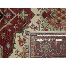 Load image into Gallery viewer, 9&#39;x12&#39;2&quot; Chiffon White, Hand Knotted, Antiqued Fine Heriz Re-creation, Medallion Design, Hand Spun New Zealand Wool, Soft Pile, Vegetable Dyes, Oriental Rug FWR551700