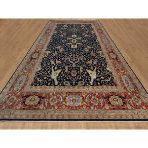 12'x18' Midnight Blue, Hand Knotted, Hand Spun New Zealand Wool, Soft Pile, Vegetable Dyes, Antiqued Fine Heriz Re-creation, All Over Design, Oversized, Xl, Oriental Rug FWR551706