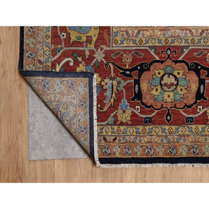 12'x18' Midnight Blue, Hand Knotted, Hand Spun New Zealand Wool, Soft Pile, Vegetable Dyes, Antiqued Fine Heriz Re-creation, All Over Design, Oversized, Xl, Oriental Rug FWR551706