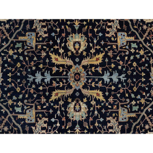 12'x18' Midnight Blue, Hand Knotted, Hand Spun New Zealand Wool, Soft Pile, Vegetable Dyes, Antiqued Fine Heriz Re-creation, All Over Design, Oversized, Xl, Oriental Rug FWR551706