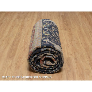 12'x18' Midnight Blue, Hand Knotted, Hand Spun New Zealand Wool, Soft Pile, Vegetable Dyes, Antiqued Fine Heriz Re-creation, All Over Design, Oversized, Xl, Oriental Rug FWR551706
