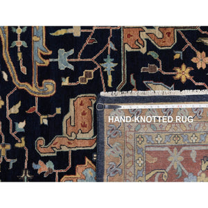 12'x18' Midnight Blue, Hand Knotted, Hand Spun New Zealand Wool, Soft Pile, Vegetable Dyes, Antiqued Fine Heriz Re-creation, All Over Design, Oversized, Xl, Oriental Rug FWR551706