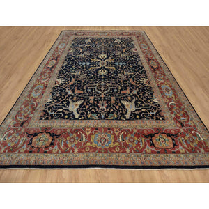 11'10"x15'1" Midnight Blue, Hand Spun New Zealand Wool, Soft Pile, Vegetable Dyes, Antiqued Fine Heriz Re-creation, All Over Design, Hand Knotted, Oversized, Xl, Oriental Rug FWR551712