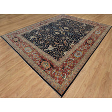 Load image into Gallery viewer, 11&#39;10&quot;x15&#39;1&quot; Midnight Blue, Hand Spun New Zealand Wool, Soft Pile, Vegetable Dyes, Antiqued Fine Heriz Re-creation, All Over Design, Hand Knotted, Oversized, Xl, Oriental Rug FWR551712