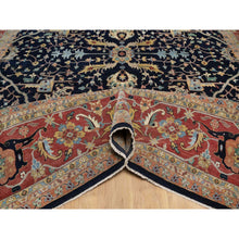 Load image into Gallery viewer, 11&#39;10&quot;x15&#39;1&quot; Midnight Blue, Hand Spun New Zealand Wool, Soft Pile, Vegetable Dyes, Antiqued Fine Heriz Re-creation, All Over Design, Hand Knotted, Oversized, Xl, Oriental Rug FWR551712