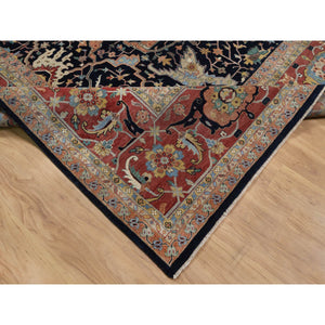 11'10"x15'1" Midnight Blue, Hand Spun New Zealand Wool, Soft Pile, Vegetable Dyes, Antiqued Fine Heriz Re-creation, All Over Design, Hand Knotted, Oversized, Xl, Oriental Rug FWR551712