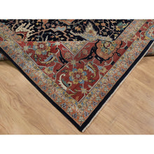 Load image into Gallery viewer, 11&#39;10&quot;x15&#39;1&quot; Midnight Blue, Hand Spun New Zealand Wool, Soft Pile, Vegetable Dyes, Antiqued Fine Heriz Re-creation, All Over Design, Hand Knotted, Oversized, Xl, Oriental Rug FWR551712