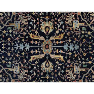 11'10"x15'1" Midnight Blue, Hand Spun New Zealand Wool, Soft Pile, Vegetable Dyes, Antiqued Fine Heriz Re-creation, All Over Design, Hand Knotted, Oversized, Xl, Oriental Rug FWR551712