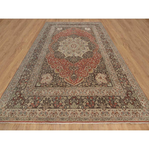 10'x14' Brick Red, Antiqued Tabriz With Haji Jalili Design, Hand Knotted, 100% Wool, Vegetable Dyes, Soft Pile, Denser Weave, Oriental Rug FWR551736