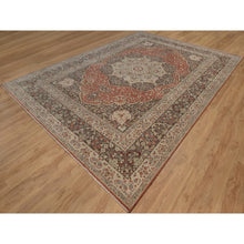 Load image into Gallery viewer, 10&#39;x14&#39; Brick Red, Antiqued Tabriz With Haji Jalili Design, Hand Knotted, 100% Wool, Vegetable Dyes, Soft Pile, Denser Weave, Oriental Rug FWR551736