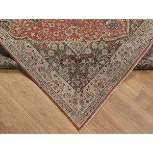 10'x14' Brick Red, Antiqued Tabriz With Haji Jalili Design, Hand Knotted, 100% Wool, Vegetable Dyes, Soft Pile, Denser Weave, Oriental Rug FWR551736