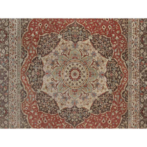 10'x14' Brick Red, Antiqued Tabriz With Haji Jalili Design, Hand Knotted, 100% Wool, Vegetable Dyes, Soft Pile, Denser Weave, Oriental Rug FWR551736