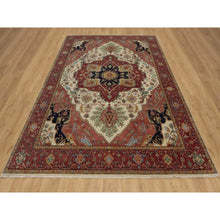 Load image into Gallery viewer, 8&#39;x10&#39;2&quot; Parchment White, Antiqued Fine Heriz Re-creation, Medallion Design, Hand Spun New Zealand Wool, Soft Pile, Vegetable Dyes, Hand Knotted, Oriental Rug FWR551748