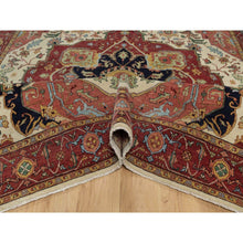Load image into Gallery viewer, 8&#39;x10&#39;2&quot; Parchment White, Antiqued Fine Heriz Re-creation, Medallion Design, Hand Spun New Zealand Wool, Soft Pile, Vegetable Dyes, Hand Knotted, Oriental Rug FWR551748