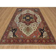 Load image into Gallery viewer, 9&#39;x12&#39;1&quot; Chiffon White, Antiqued Fine Heriz Re-creation, Medallion Design, Hand Spun New Zealand Wool, Soft Pile, Vegetable Dyes, Hand Knotted, Oriental Rug FWR551754