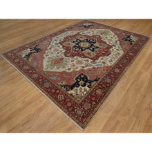 Load image into Gallery viewer, 9&#39;x12&#39;1&quot; Chiffon White, Antiqued Fine Heriz Re-creation, Medallion Design, Hand Spun New Zealand Wool, Soft Pile, Vegetable Dyes, Hand Knotted, Oriental Rug FWR551754