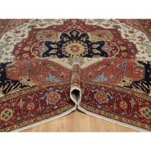 Load image into Gallery viewer, 9&#39;x12&#39;1&quot; Chiffon White, Antiqued Fine Heriz Re-creation, Medallion Design, Hand Spun New Zealand Wool, Soft Pile, Vegetable Dyes, Hand Knotted, Oriental Rug FWR551754