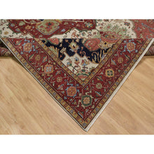 Load image into Gallery viewer, 9&#39;x12&#39;1&quot; Chiffon White, Antiqued Fine Heriz Re-creation, Medallion Design, Hand Spun New Zealand Wool, Soft Pile, Vegetable Dyes, Hand Knotted, Oriental Rug FWR551754