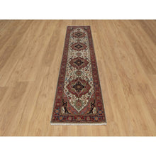 Load image into Gallery viewer, 2&#39;7&quot;x10&#39;1&quot; Swan White, Antiqued Fine Heriz Re-creation, Medallions Design, Hand Spun New Zealand Wool, Soft Pile, Vegetable Dyes, Hand Knotted, Runner, Oriental Rug FWR551766