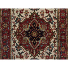 Load image into Gallery viewer, 2&#39;7&quot;x10&#39;1&quot; Swan White, Antiqued Fine Heriz Re-creation, Medallions Design, Hand Spun New Zealand Wool, Soft Pile, Vegetable Dyes, Hand Knotted, Runner, Oriental Rug FWR551766