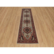 Load image into Gallery viewer, 2&#39;7&quot;x10&#39; Linen White, Hand Knotted, Antiqued Fine Heriz Re-creation, Medallions Design, Hand Spun New Zealand Wool, Soft Pile, Vegetable Dyes, Runner, Oriental Rug FWR551772