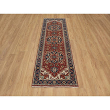 Load image into Gallery viewer, 2&#39;7&quot;x8&#39;3&quot; Brick Red, Hand Knotted, Antiqued Fine Heriz Re-creation, Medallions Design, Hand Spun New Zealand Wool, Soft Pile, Vegetable Dyes, Runner, Oriental Rug FWR551778