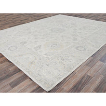 Load image into Gallery viewer, 8&#39;2&quot;x10&#39;1&quot; Alabaster White, Washed Out Peshawar with Muted Colors Leaf Design, Hand Knotted, Pure Wool, Densely Woven, Oriental Rug FWR5550