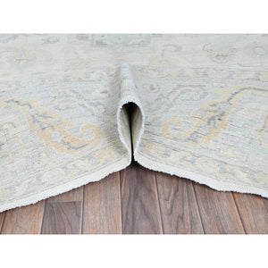 8'2"x10'1" Alabaster White, Washed Out Peshawar with Muted Colors Leaf Design, Hand Knotted, Pure Wool, Densely Woven, Oriental Rug FWR5550