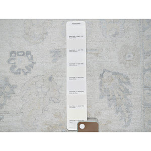 8'2"x10'1" Alabaster White, Washed Out Peshawar with Muted Colors Leaf Design, Hand Knotted, Pure Wool, Densely Woven, Oriental Rug FWR5550