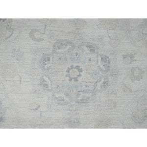 8'2"x10'1" Alabaster White, Washed Out Peshawar with Muted Colors Leaf Design, Hand Knotted, Pure Wool, Densely Woven, Oriental Rug FWR5550