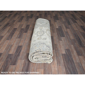 8'2"x10'1" Alabaster White, Washed Out Peshawar with Muted Colors Leaf Design, Hand Knotted, Pure Wool, Densely Woven, Oriental Rug FWR5550