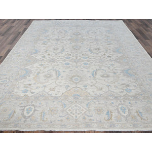 8'x9'8" Chiffon White, White Wash Peshawar with All Over Vines Design, Densely Woven, Hand Knotted, 100% Wool, Oriental Rug FWR5556