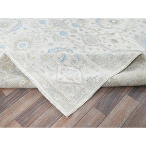 8'x9'8" Chiffon White, White Wash Peshawar with All Over Vines Design, Densely Woven, Hand Knotted, 100% Wool, Oriental Rug FWR5556