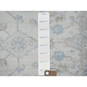 8'x9'8" Chiffon White, White Wash Peshawar with All Over Vines Design, Densely Woven, Hand Knotted, 100% Wool, Oriental Rug FWR5556