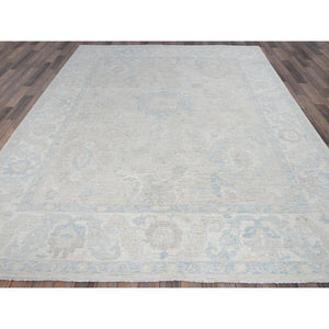 7'9"x9'10" Bone White, Washed Out Peshawar with Muted Colors Leaf Design, Pure Wool, Hand Knotted, Densely Woven, Oriental Rug FWR5574