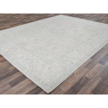 Load image into Gallery viewer, 7&#39;9&quot;x9&#39;10&quot; Bone White, Washed Out Peshawar with Muted Colors Leaf Design, Pure Wool, Hand Knotted, Densely Woven, Oriental Rug FWR5574