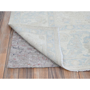 7'9"x9'10" Bone White, Washed Out Peshawar with Muted Colors Leaf Design, Pure Wool, Hand Knotted, Densely Woven, Oriental Rug FWR5574