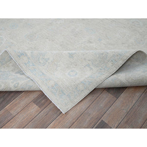 7'9"x9'10" Bone White, Washed Out Peshawar with Muted Colors Leaf Design, Pure Wool, Hand Knotted, Densely Woven, Oriental Rug FWR5574