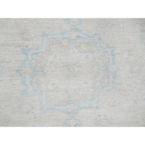 7'9"x9'10" Bone White, Washed Out Peshawar with Muted Colors Leaf Design, Pure Wool, Hand Knotted, Densely Woven, Oriental Rug FWR5574