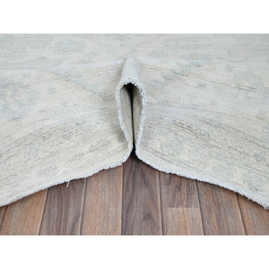 11'10"x14'7" Pearl White, Washed Out Peshawar With Heriz Design, Hand Knotted, Pure Wool, Densely Woven, Oversized, Oriental Rug FWR5586