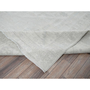 11'10"x14'7" Pearl White, Washed Out Peshawar With Heriz Design, Hand Knotted, Pure Wool, Densely Woven, Oversized, Oriental Rug FWR5586