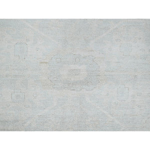 11'10"x14'7" Pearl White, Washed Out Peshawar With Heriz Design, Hand Knotted, Pure Wool, Densely Woven, Oversized, Oriental Rug FWR5586