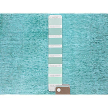 Load image into Gallery viewer, 2&#39;x12&#39;9&quot; Aqua Blue, Overdyed Vintage Persian Tabriz, Worn and Distressed, Sides and Ends Professionally Secured, Sheared Low, Hand Knotted, Fragment, 100% Wool, Narrow Runner, Oriental Rug Sh933 FWR5598