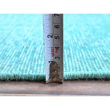 Load image into Gallery viewer, 2&#39;x12&#39;9&quot; Aqua Blue, Overdyed Vintage Persian Tabriz, Worn and Distressed, Sides and Ends Professionally Secured, Sheared Low, Hand Knotted, Fragment, 100% Wool, Narrow Runner, Oriental Rug Sh933 FWR5598