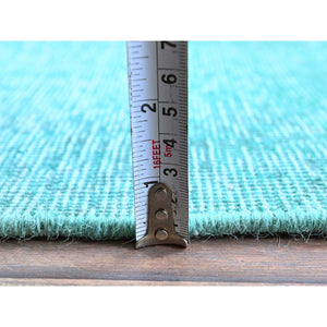 2'x12'9" Aqua Blue, Overdyed Vintage Persian Tabriz, Worn and Distressed, Sides and Ends Professionally Secured, Sheared Low, Hand Knotted, Fragment, 100% Wool, Narrow Runner, Oriental Rug Sh933 FWR5598