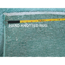 Load image into Gallery viewer, 2&#39;x12&#39;9&quot; Aqua Blue, Overdyed Vintage Persian Tabriz, Worn and Distressed, Sides and Ends Professionally Secured, Sheared Low, Hand Knotted, Fragment, 100% Wool, Narrow Runner, Oriental Rug Sh933 FWR5598