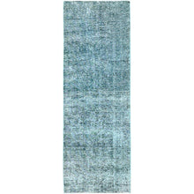 Load image into Gallery viewer, 2&#39;7&quot;x7&#39;9&quot; Viridian Green, Overdyed Vintage Persian Tabriz, Worn and Distressed, Sides and Ends Professionally Secured, Shaved Low, Hand Knotted, 100% Wool, Fragment, Runner, Oriental Rug Sh934 FWR5604